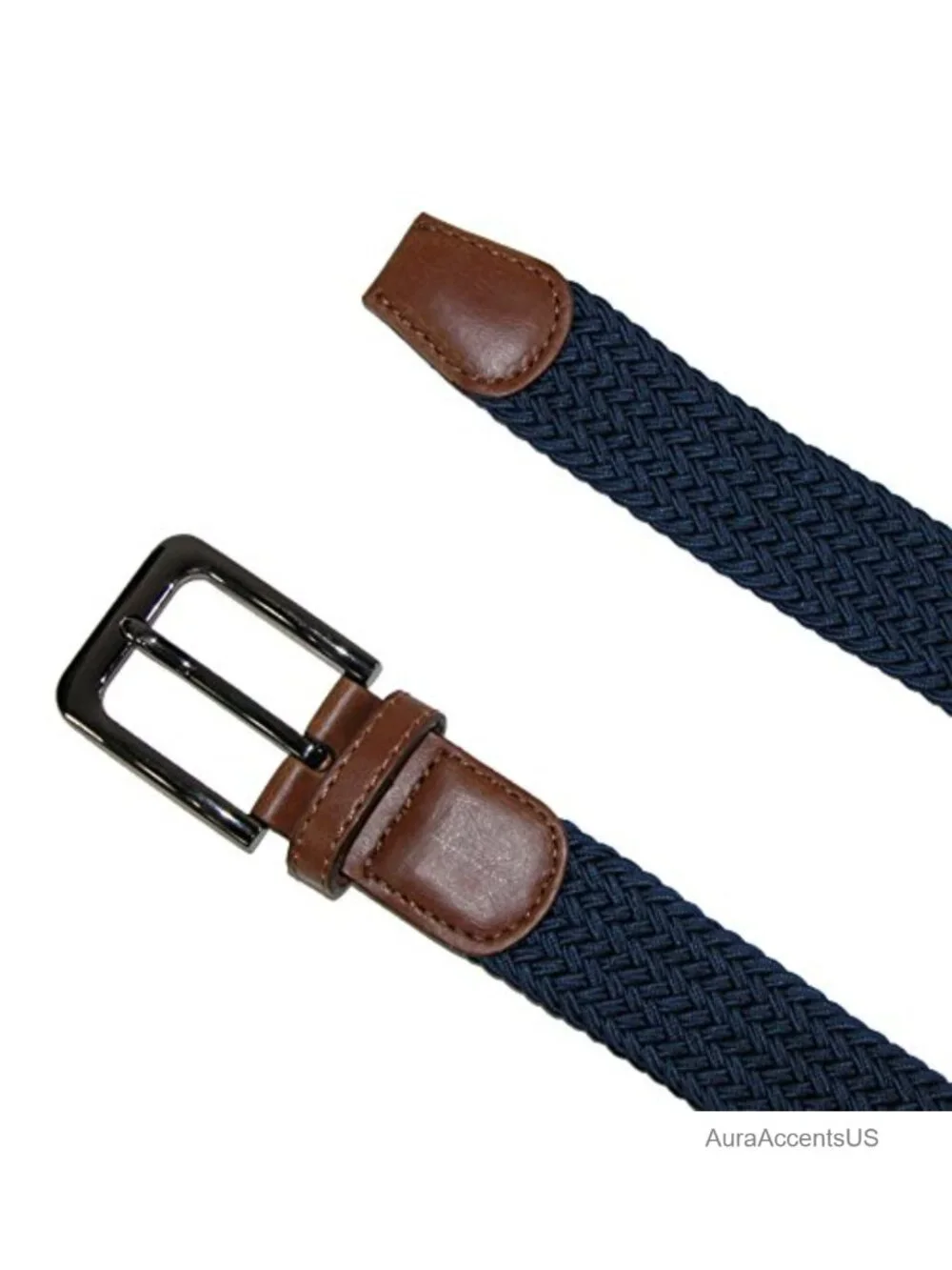 Men's Elastic Braided Stretch Belt with Silver Buckle